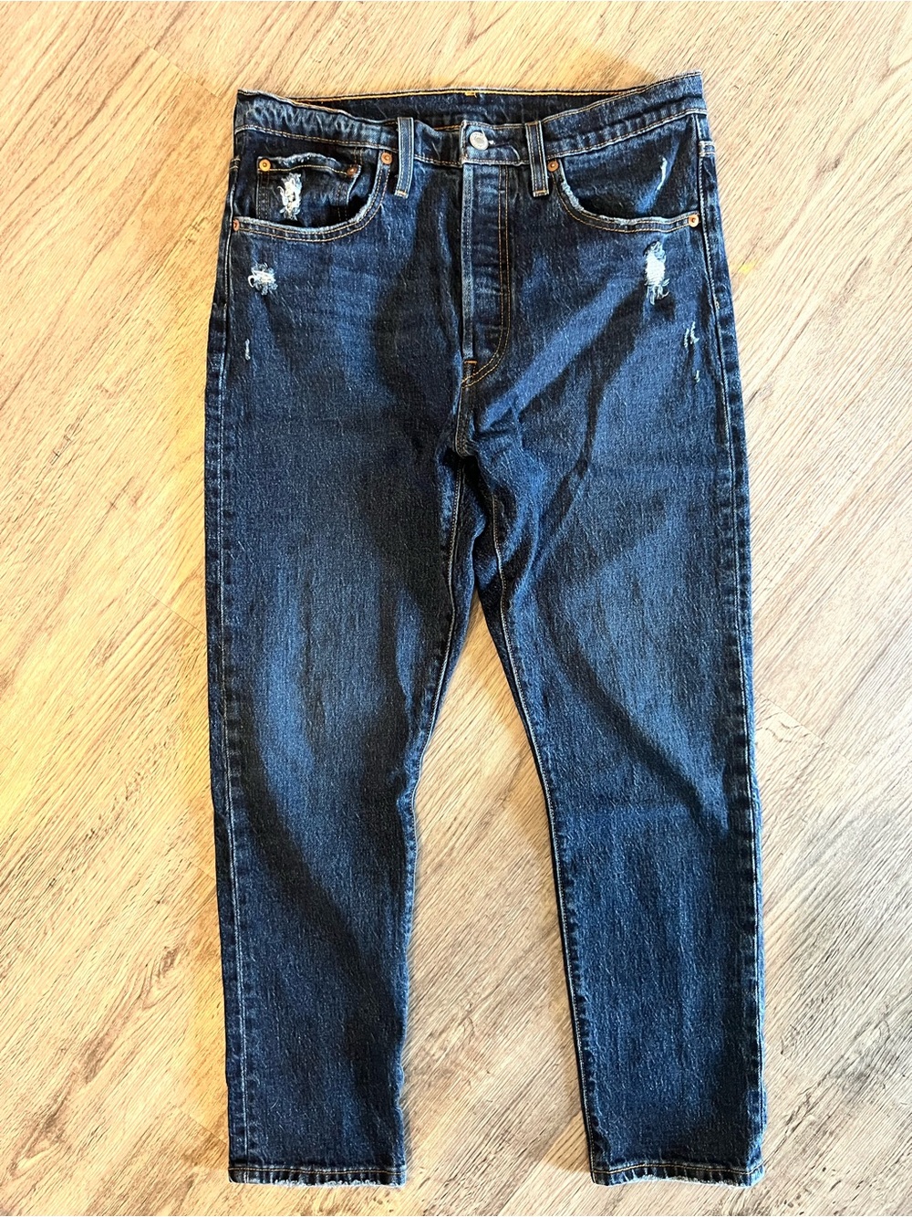 Levi’s Classic Vintage Dark Blue Distressed Button Fly Jeans